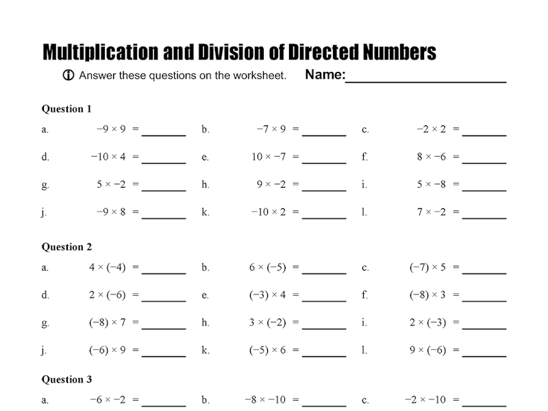 multiplication and division of directed numbers worksheet mathsfaculty